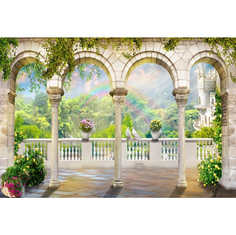 DORCEV 5x3ft Scenery Photography Backdrop Garden Arched Door Wedding Birdal Shower Engaged Theme Party Backdrop Blue Sky Kids Lover Adult Wedding Photo Studio Props - Image 1
